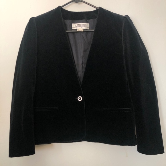 Vintage I Magnin Velvet Crop Blazer Jacket shoulder pads size 4 - Picture 1 of 11